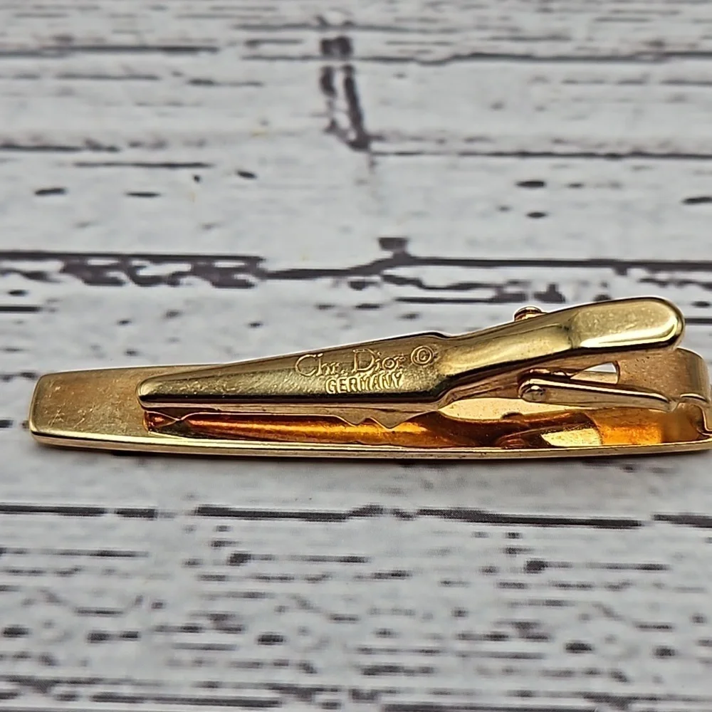 Vintage Chrisitan Dior Gold Tone & Sodalite Cufflinks withgold tone tie bar set - Picture 6 of 6